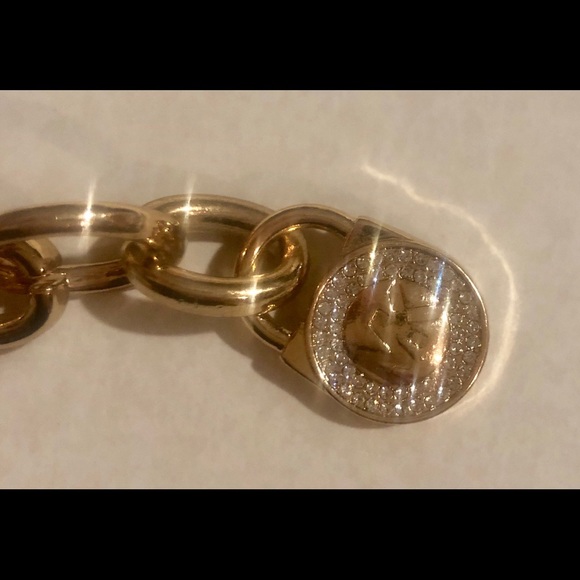 chunky pave Crystal LOGO charm chain link BRACELET NWOT - Picture 2 of 3